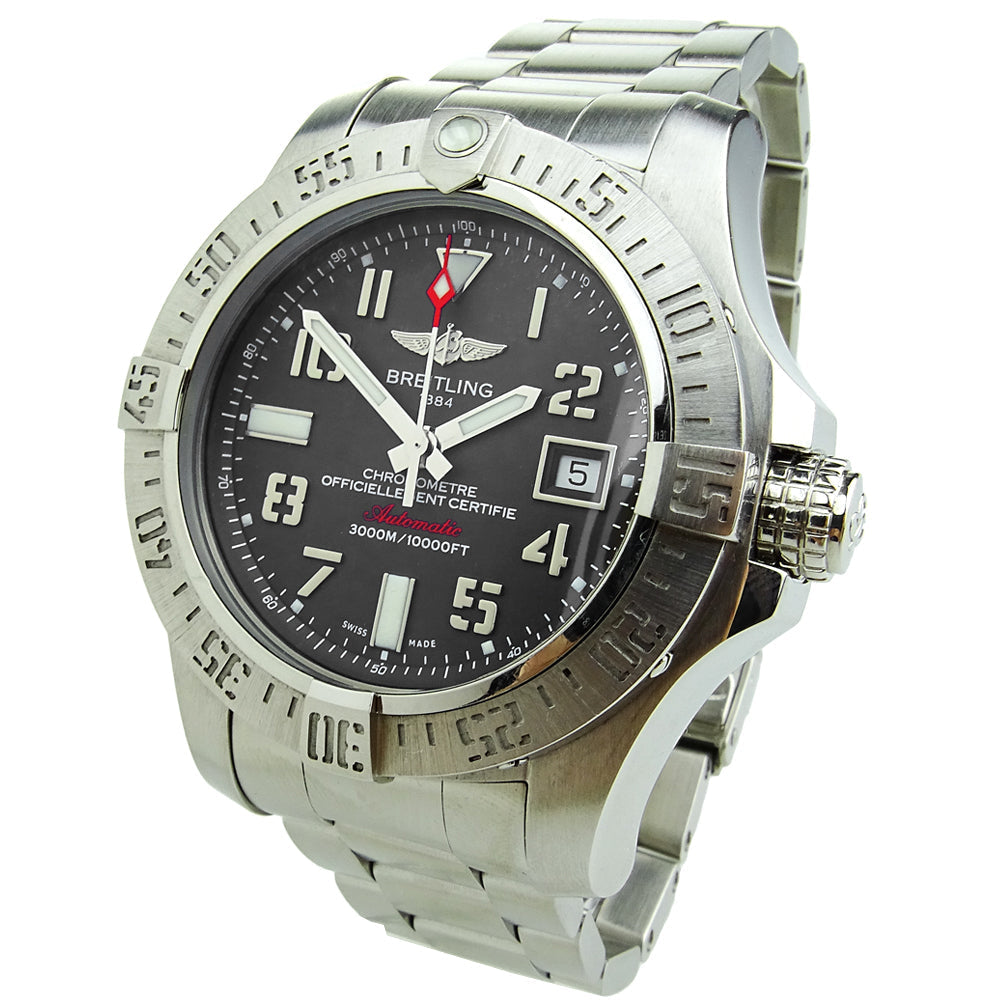 Breitling Avenger II Seawolf 45mm Grey Dial Silver Steel Strap Mens Watch - A1733110/F563