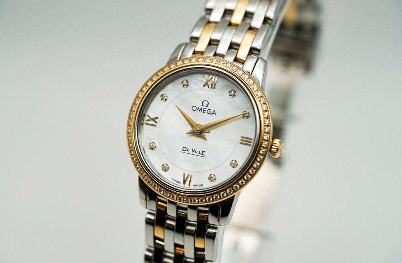 Omega De Ville Prestige Quartz Diamonds Mother of Pearl Dial Two Tone Steel Strap Watch for Women - 424.25.27.60.55.001