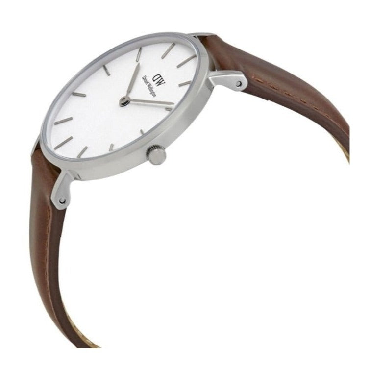 Daniel Wellington Classic Petite St Mawes White Dial Brown Leather Strap Watch For Women - DW00100187
