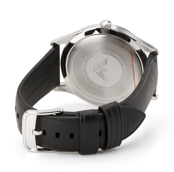 Emporio Armani Lambda Classic Quartz Black Dial Black Leather Strap Watch For Men - AR11020