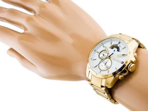 Tommy Hilfiger Iconic Quartz White Dial Gold Steel Strap Watch for Men - 1791538