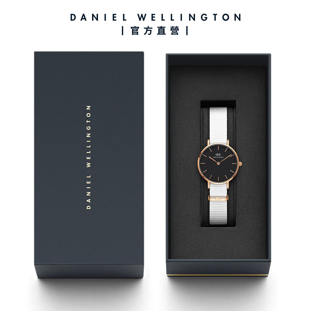 Daniel Wellington Classic Petite Dover Black Dial White NATO Strap Watch For Women - DW00100314