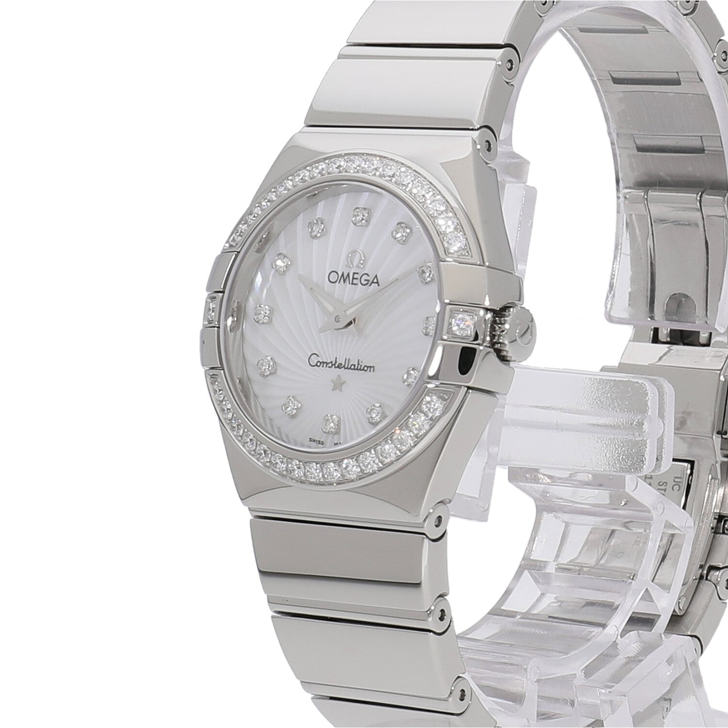 Omega Constellation Quartz Diamonds Silver Dial Silver Steel Strap Watch for Women - 123.15.27.60.55.004