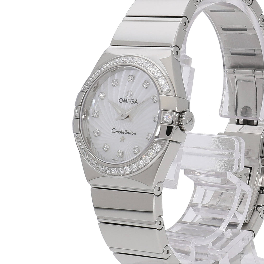 Omega Constellation Quartz Diamonds Silver Dial Silver Steel Strap Watch for Women - 123.15.27.60.55.004