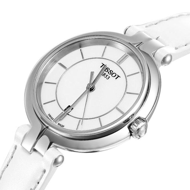 Tissot T Lady Flamingo White Dial White Leather Strap Watch For Women - T094.210.16.011.00