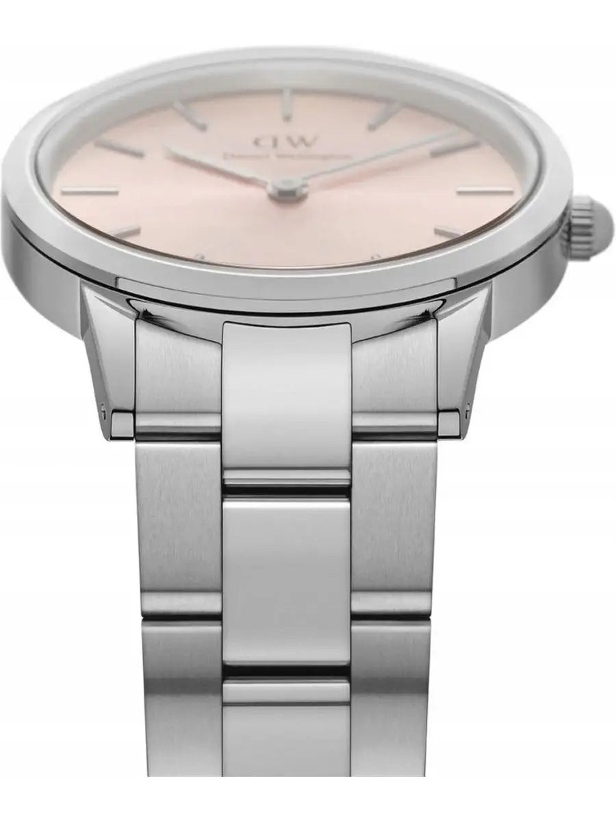 Daniel Wellington Iconic Pink Dial Silver Steel Strap Watch For Women - DW00100329