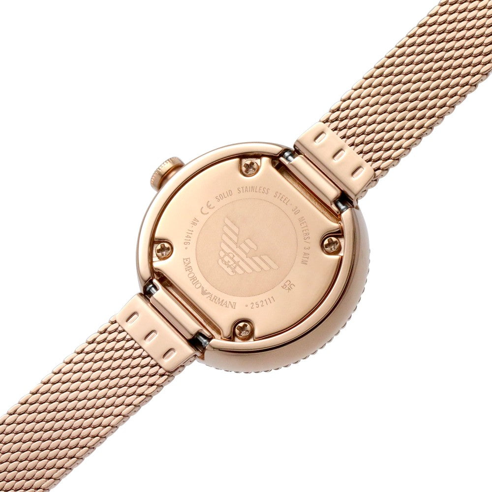 Emporio Armani Gianni T Bar Silver Dial Rose Gold Mesh Bracelet Watch For Women - AR1956