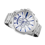 Diesel Mega Chief Chronograph White Dial Silver Steel Strap Watch For Men - DZ4477