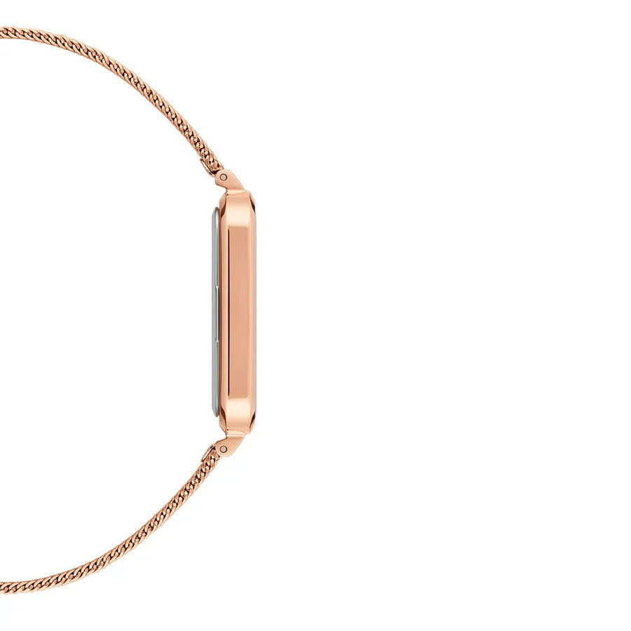 Daniel Wellington Quadro Pressed Melrose White Dial Rose Gold Mesh Strap Watch For Women - DW00100465