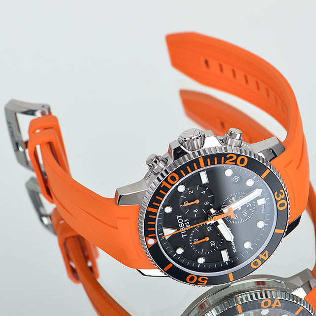 Tissot Seastar 1000 Chronograph Black Dial Orange Rubber Strap Watch For Men - T120.417.17.051.01