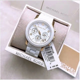 Michael Kors Runway Chronograph White Dial White Steel Strap Watch for Women - MK5145