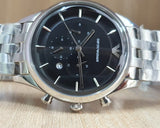 Emporio Armani Chronograph Black Dial Silver Steel Strap Watch For Men - AR11017
