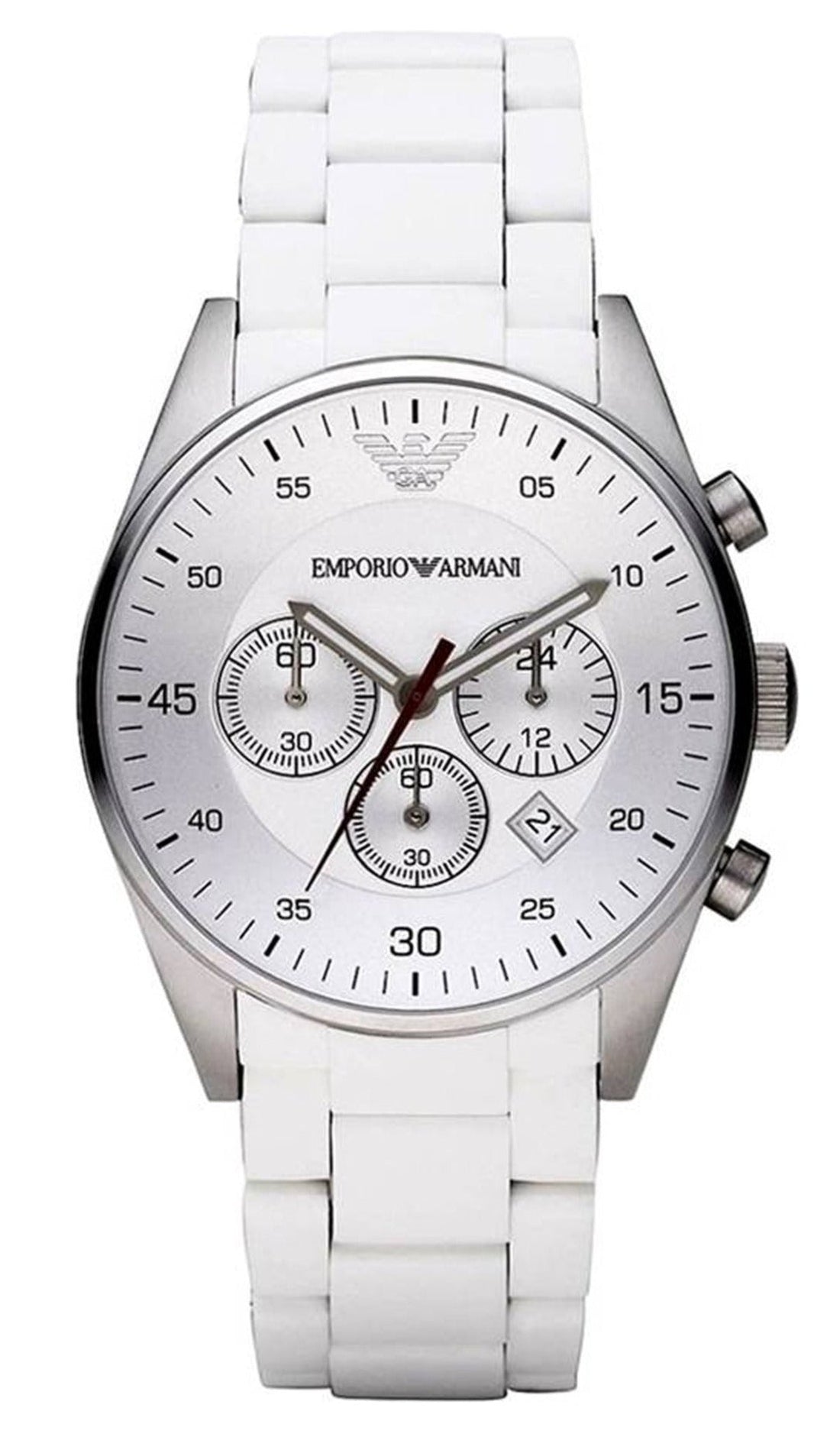 Emporio Armani Sport Chronograph White Dial White Silicone Strap Watch For Men - AR5859