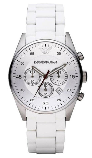 Emporio Armani Sport Chronograph White Dial White Silicone Strap Watch For Men - AR5859
