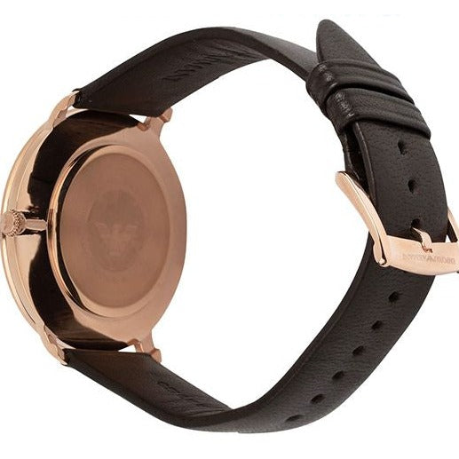 Emporio Armani Modern Slim Analog Silver Dial Brown Leather Strap Watch For Men - AR11163