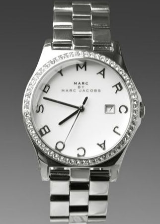 Marc Jacobs Henry Diamonds White Dial Silver Steel Strap Watch for Women - MBM3044