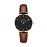 Daniel Wellington Petite St Mawes Black Dial Brown Leather Strap Watch For Women - DW00100169