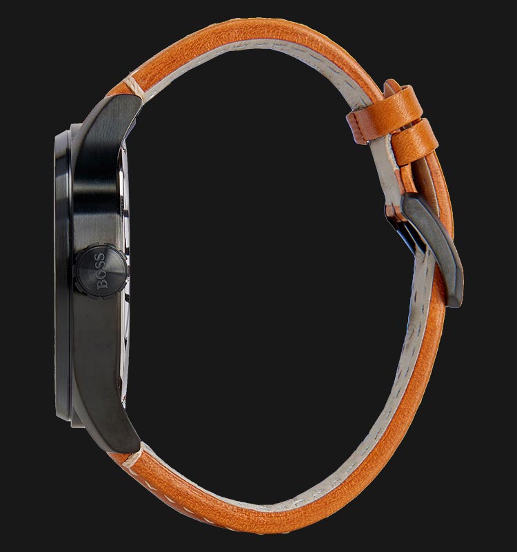 Hugo Boss Aeroliner Maxx Chronograph Black Dial Brown Leather Strap Watch For Men - 1513082