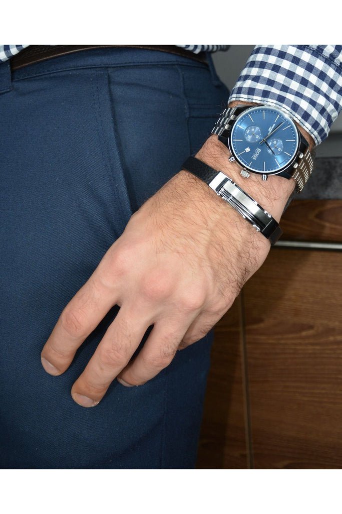 Hugo Boss Associate Blue Dial Silver Steel Strap Watch for Men - 1513839