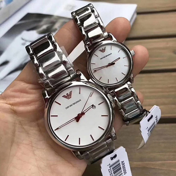 Emporio Armani Quartz White Dial Silver Steel Strap Watch For Men - AR90000