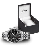 Hugo Boss Aeroliner Chronograph Quartz Black Dial Silver Steel Strap Watch For Men - HB1512446