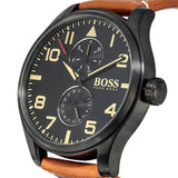 Hugo Boss Aeroliner Maxx Chronograph Black Dial Brown Leather Strap Watch For Men - 1513082