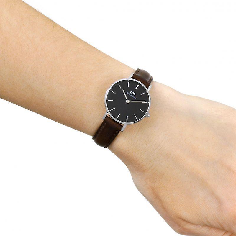 Daniel Wellington Classic Petite Bristol Black Dial Brown Leather Strap Watch For Women - DW00100233