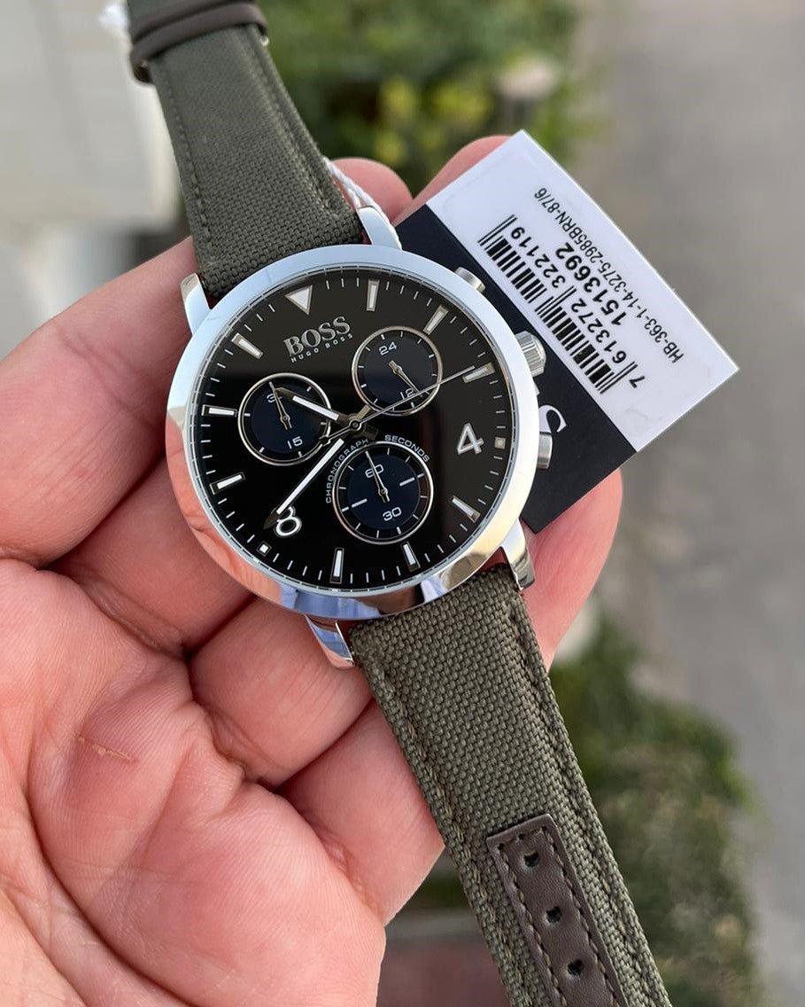 Hugo Boss Vesada Grey Dial Green Nylon Strap Watch for Men - 1513692