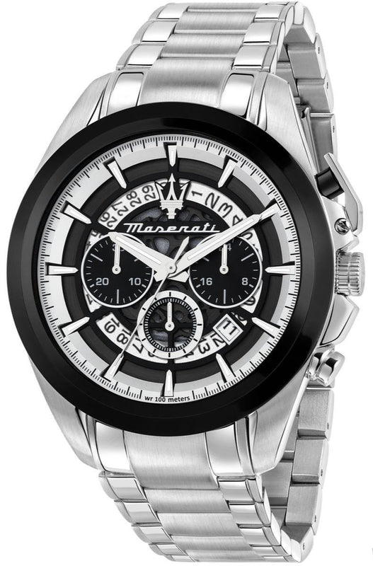 Maserati Traguardo Chronograph Black Dial Silver Steel Strap Watch For Men - R8873612059