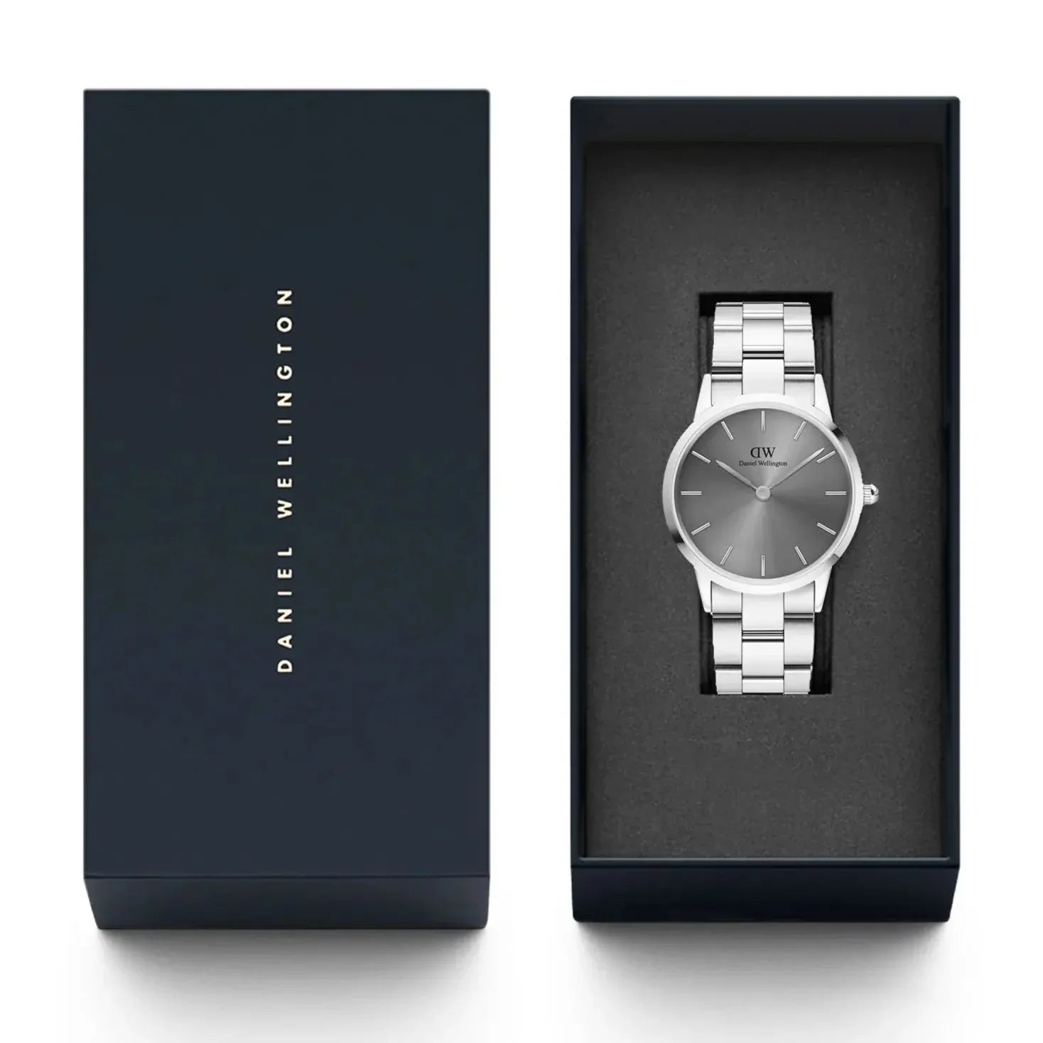 Daniel Wellington Link Grey Dial Silver Steel Strap Watch For Men - DW00100328