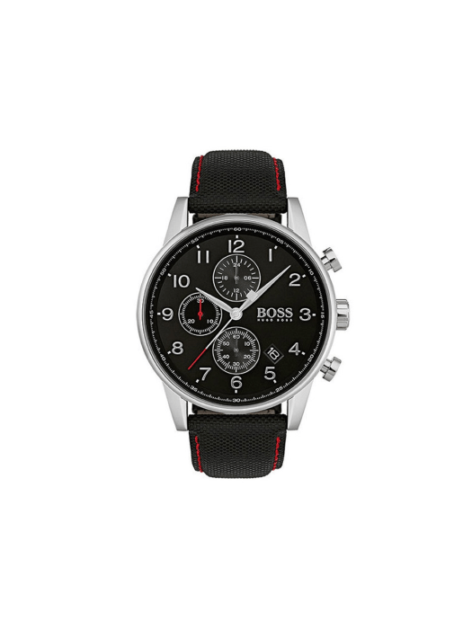 Hugo Boss Navigator Black Dial Black Leather Strap Watch for Men - 1513535