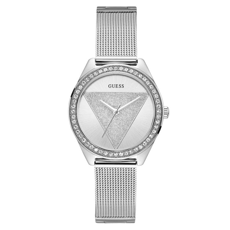 Guess Tri Glitz Quartz Silver Dial Silver Mesh Bracelet Watch For Women - W1142L1