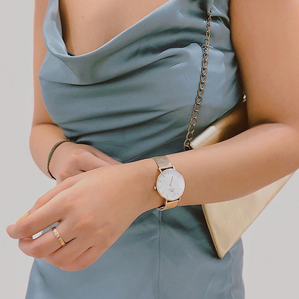 Daniel Wellington Classic Petite Evergold White Dial Gold Mesh Bracelet Watch For Women - DW00100350