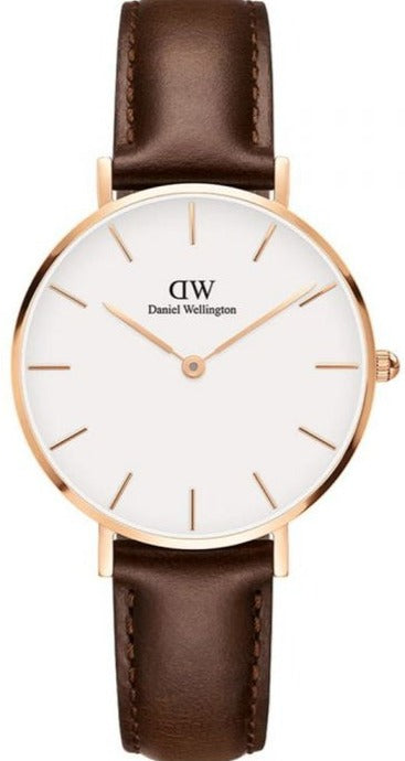 Daniel Wellington Classic Petite Bristol White Dial Brown Leather Strap Watch For Women - DW00100171