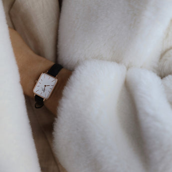 Daniel Wellington Quadro White Dial Black Leather Strap Watch For Women - DW00100434