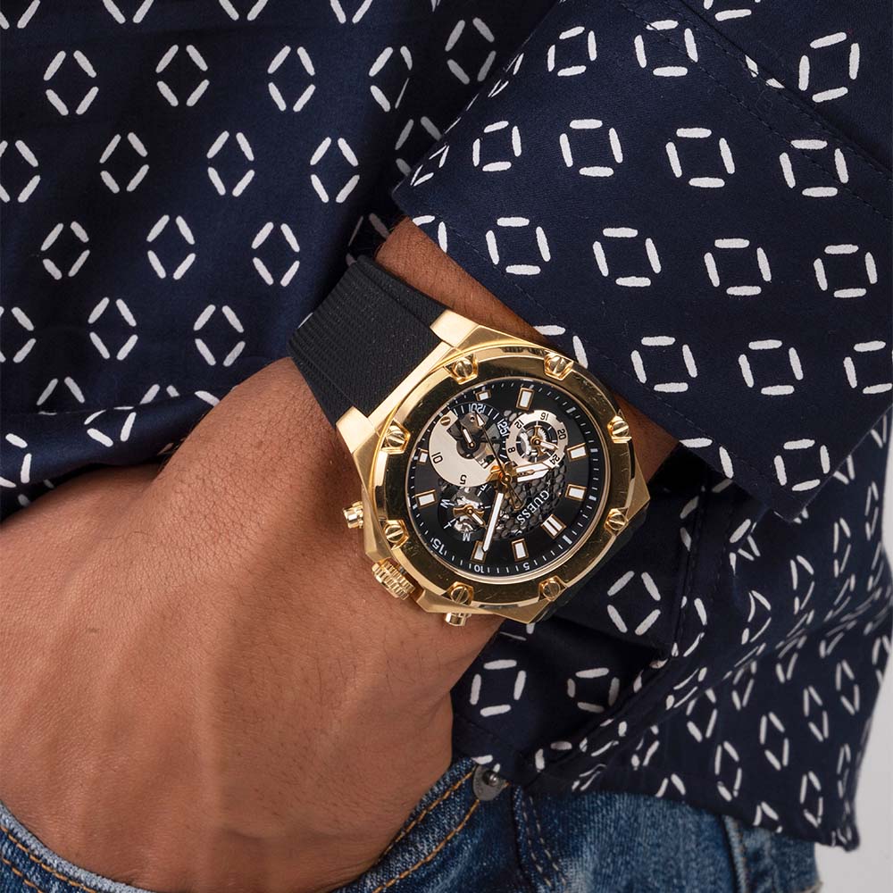 Guess Third Gear Multifunction Black Dial Black Rubber Strap Watch for Men - GW0334G2