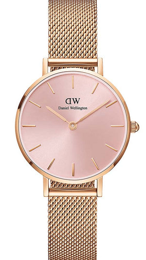 Daniel Wellington Petite Melrose Pink Dial Rose Gold Mesh Strap Watch For Women - DW00100368