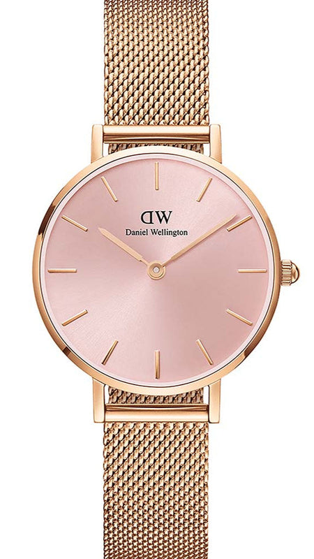 Daniel Wellington Petite Melrose Pink Dial Rose Gold Mesh Strap Watch For Women - DW00100368