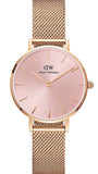 Daniel Wellington Petite Melrose Pink Dial Rose Gold Mesh Strap Watch For Women - DW00100368