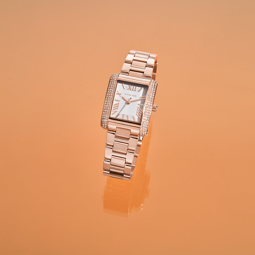 Michael Kors Emery Three-Hand Crystals Silver Dial Rose Gold Steel Strap Watch for Women - MK4641