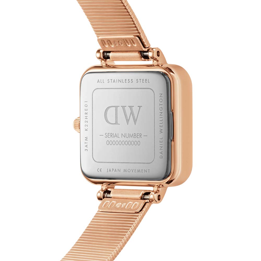 Daniel Wellington Quadro Studio Green Dial Rose Gold Mesh Strap Watch For Women - DW00100520