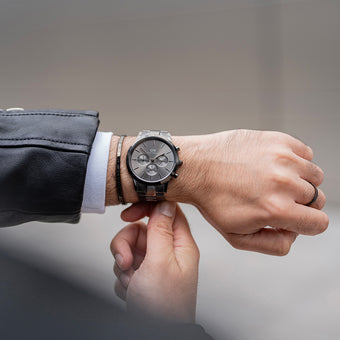 Daniel Wellington Iconic Link Chronograph Grey Dial Grey Steel Strap Watch for Men - DW00100643