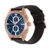 Emporio Armani Claudio Chronograph Blue Dial Brown Leather Strap Watch For Men - AR11554