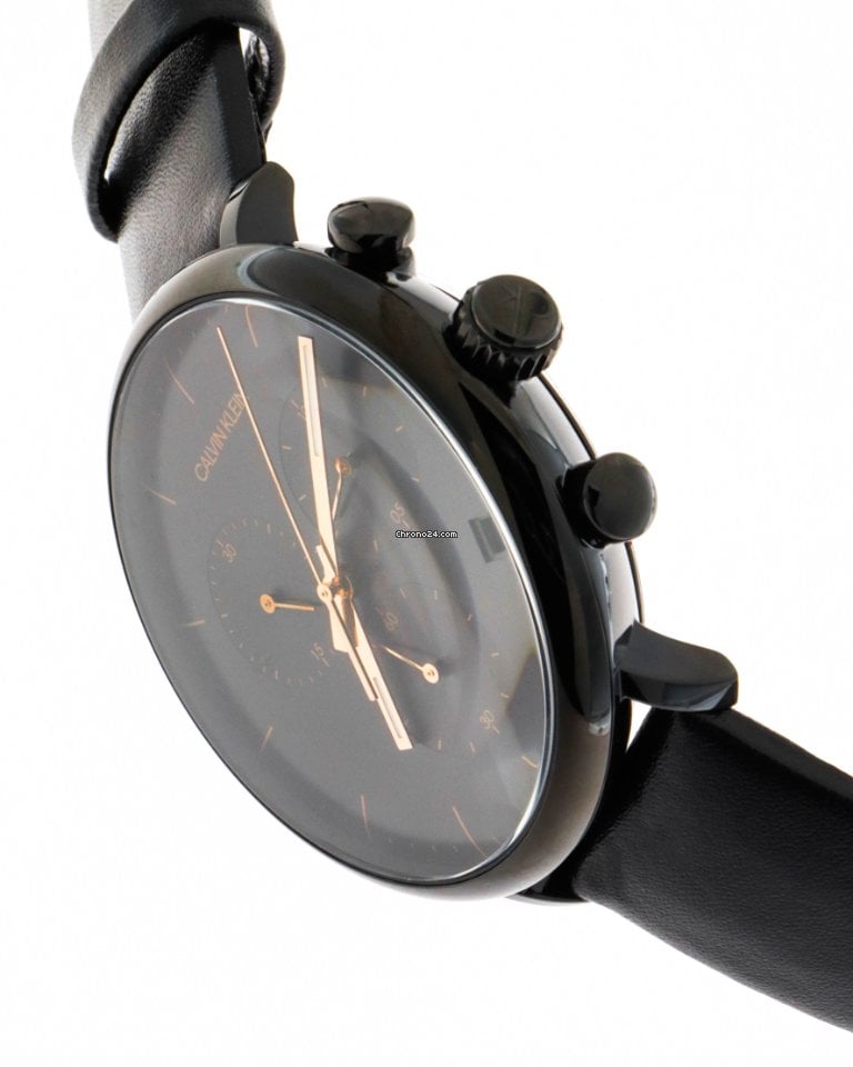 Calvin Klein High Noon Black Dial Black Leather Strap Watch for Men - K8M274CB