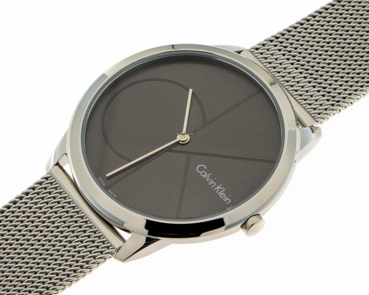 Calvin Klein Minimal Grey Dial Silver Mesh Bracelet Watch for Women - K3M2212X