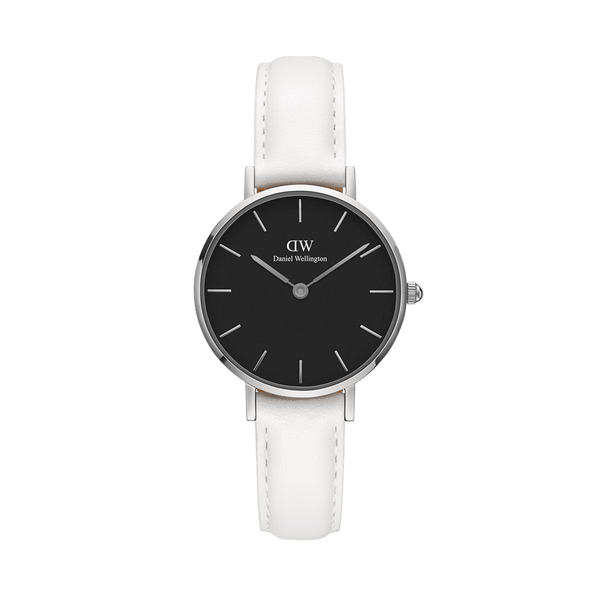 Daniel Wellington Classic Petite Bondi Black Dial White Leather Strap Watch for Women - DW00100286