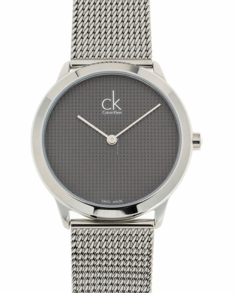 Calvin Klein Minimal Grey Dial Silver Mesh Bracelet Watch for Women - K3M2212X