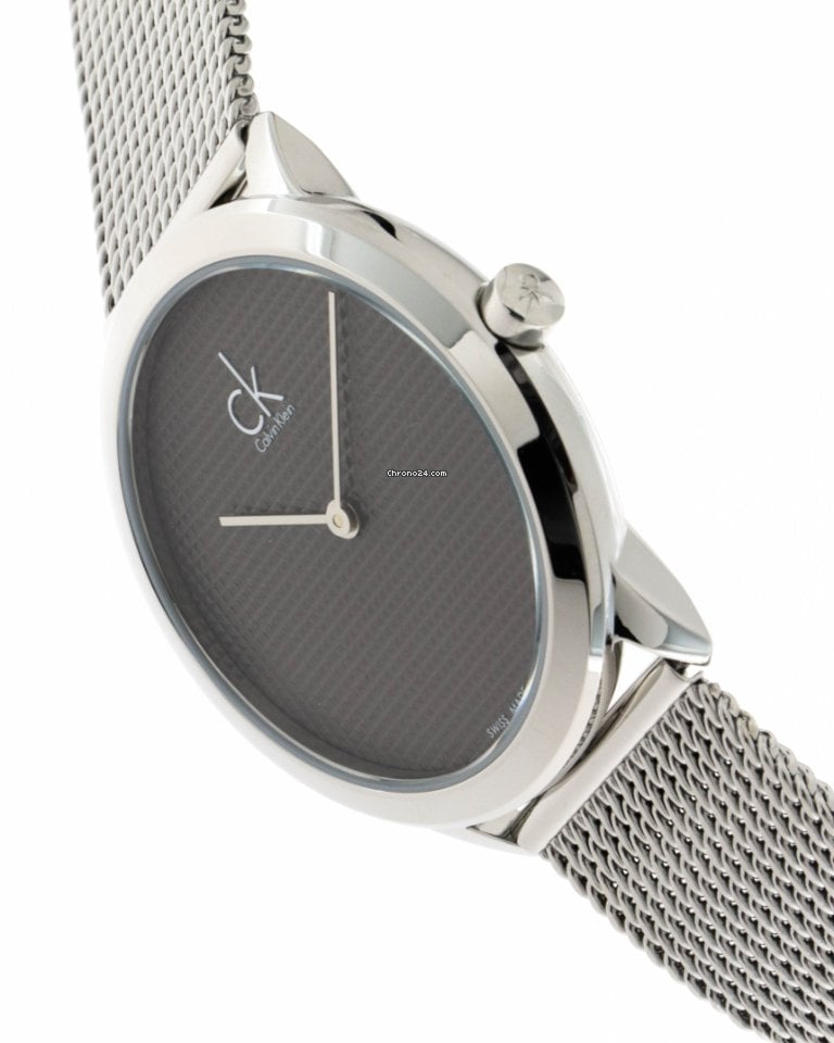 Calvin Klein Minimal Grey Dial Silver Mesh Bracelet Watch for Women - K3M2212X
