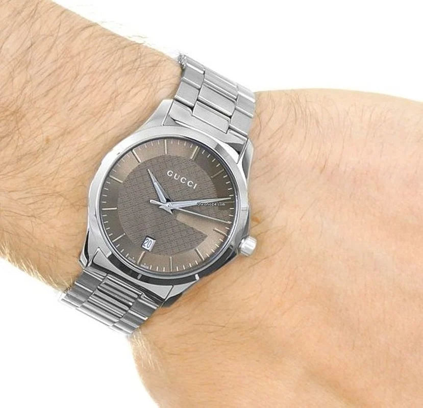 Gucci G Timeless Automatic Brown Dial Silver Steel Strap Watch For Women - YA126431A