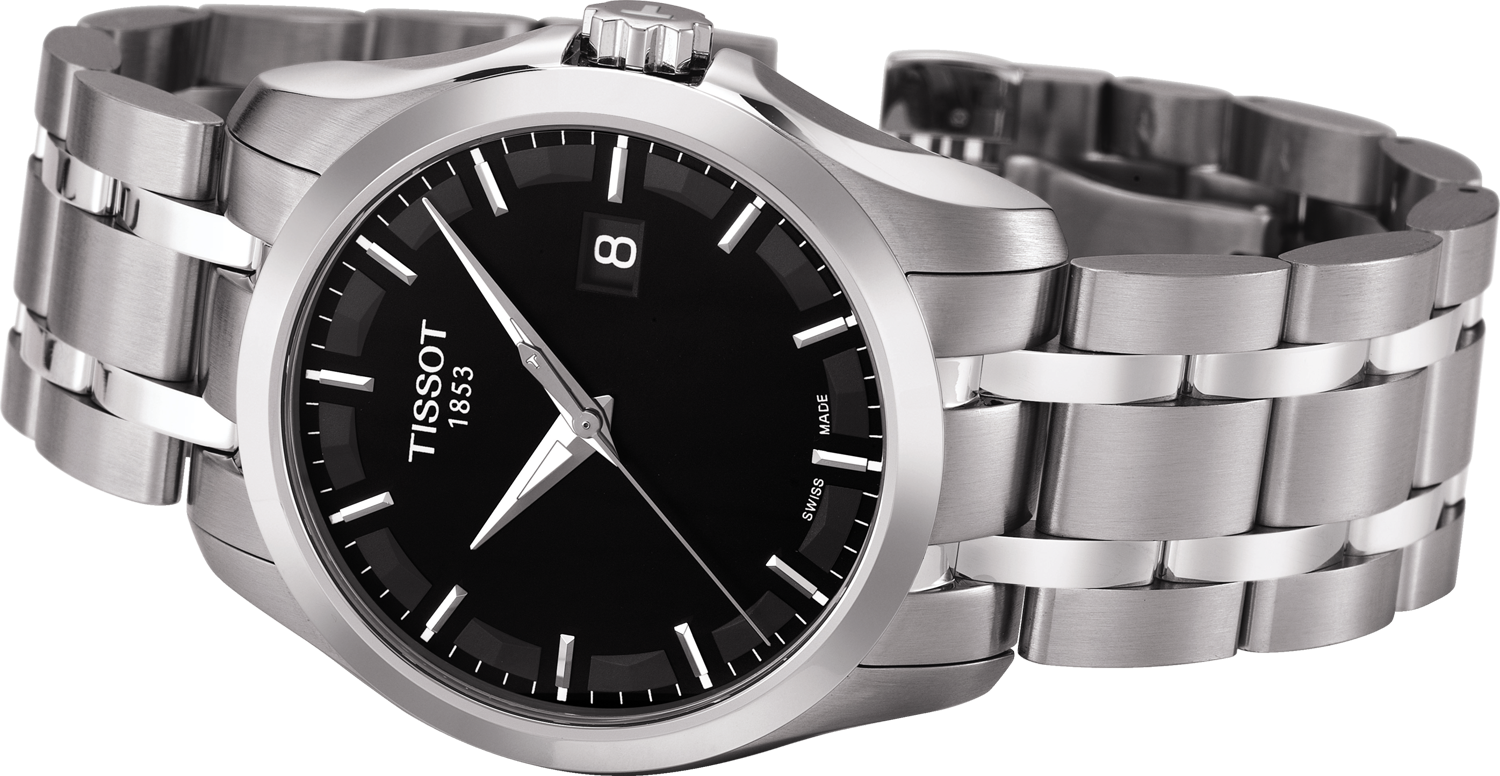 Tissot T Trend Couturier Chronograph Black Dial Silver Steel Strap Watch For Men - T035.410.11.051.00